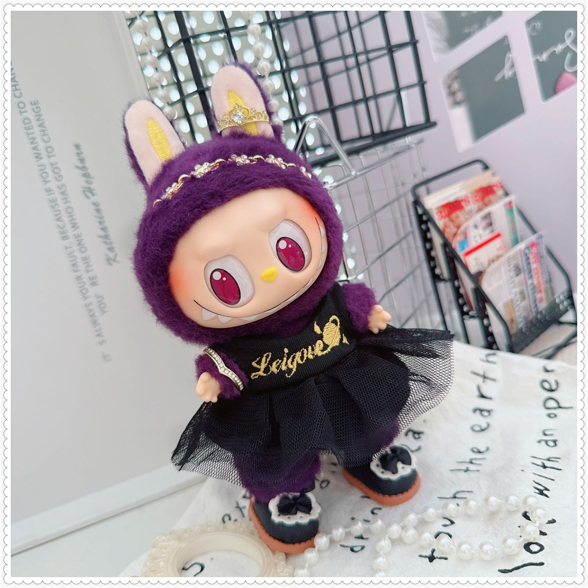 Labubu Doll Outfit Set - 17cm & 10cm Black & White Dress with Princess Shoes