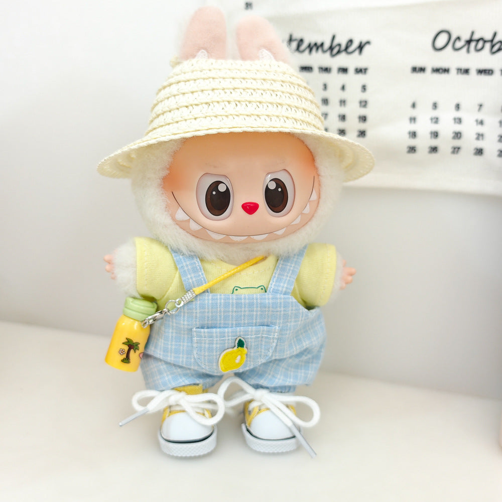 Labubu Doll Summer Outfit Set with Straw Hat & Canvas Shoes