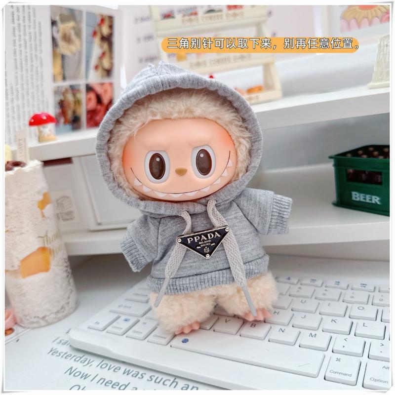 Labubu Doll Hooded Sweatshirt & Crossbody Bag Outfit for 10cm & 17cm Vinyl Dolls