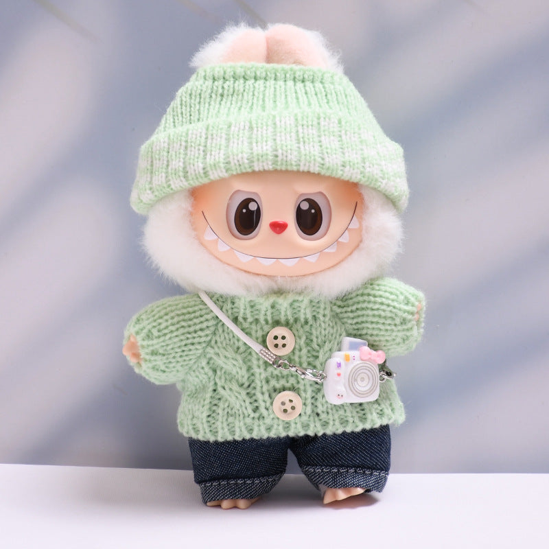 Labubu Doll Button Sweater & Hat Outfit Set for 1st & 2nd Gen Pendants