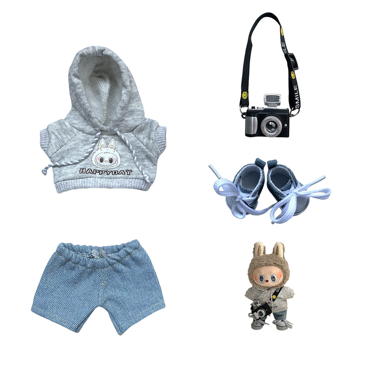 Labubu Doll Hoodie & Jeans Outfit Set with Accessories