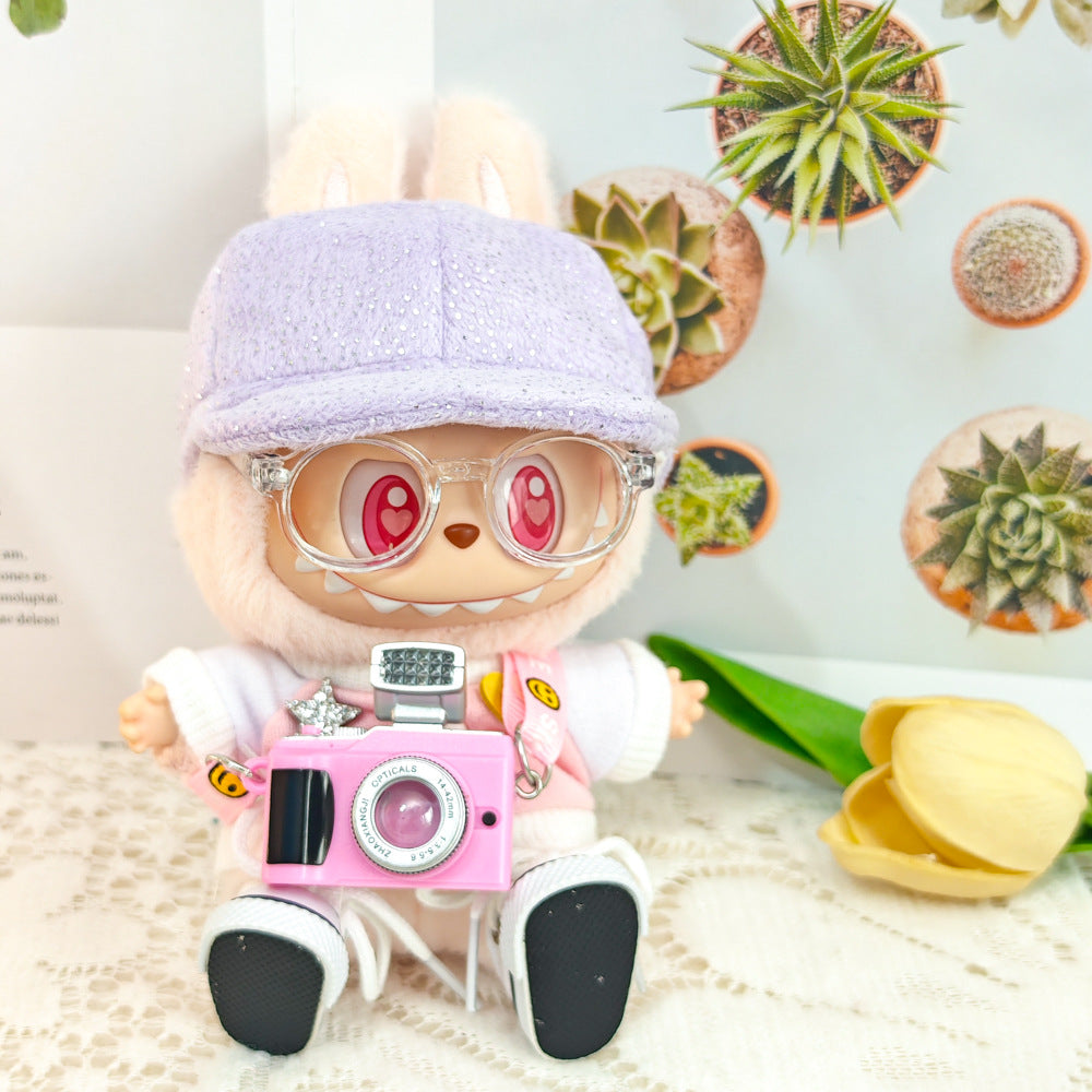 Labubu Doll Outfit - Bunny Pink & Cloud Blue Sweatshirt with Peaked Cap & Accessories