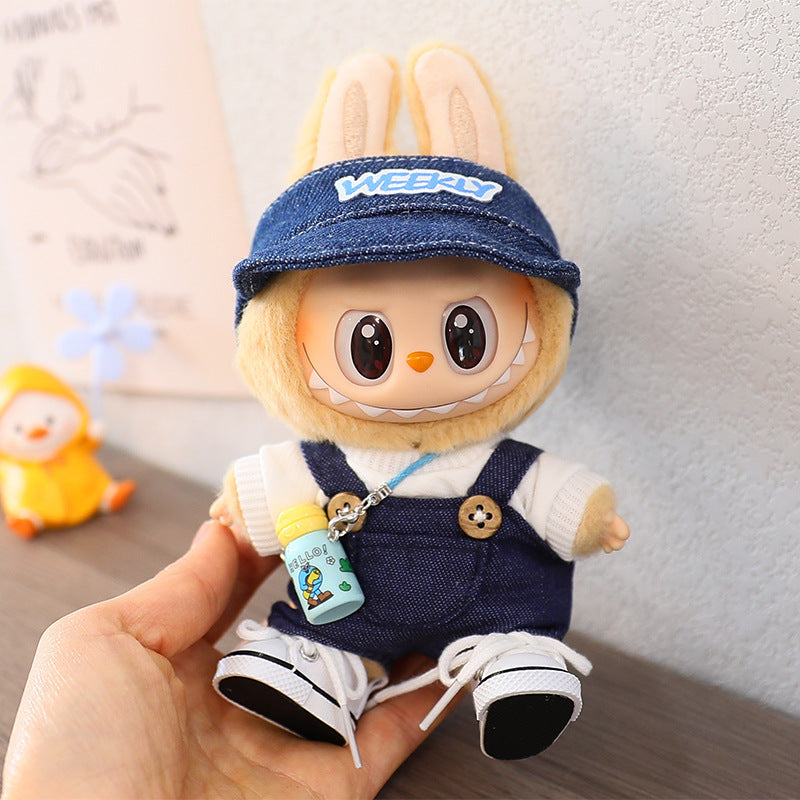 Rab cloth doll vinyl 17cm clothes doll labubu Macaron pendant clothing sweater strap pants hat shoes