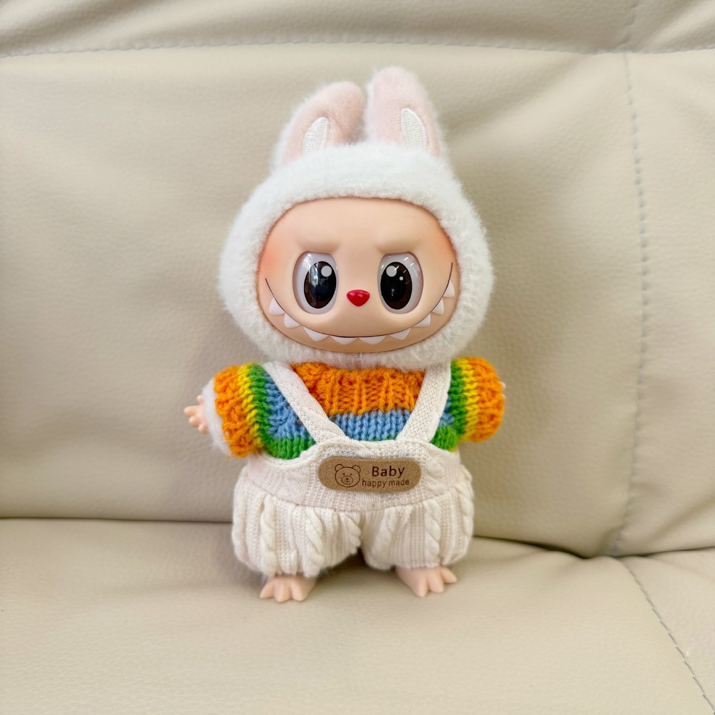 Labubu Doll Rainbow Sweater & Overalls Outfit for 10cm/17cm Vinyl Doll