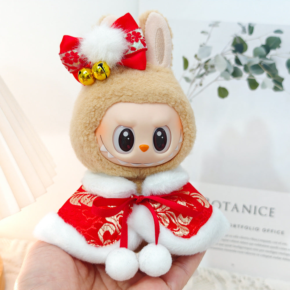 Labubu Doll New Year Red Sweater & Lucky Hat Outfit for 15-17cm Pendant Doll