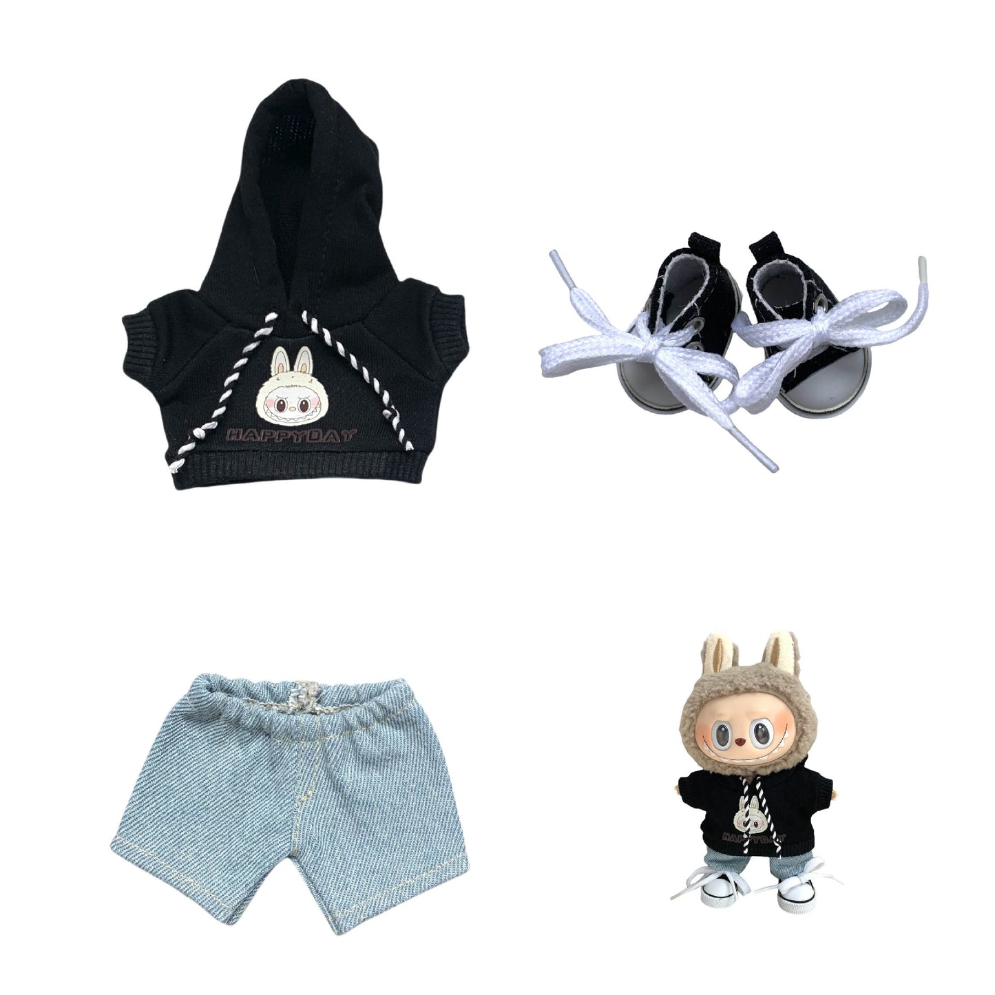 Labubu Doll Hoodie & Jeans Outfit Set with Accessories