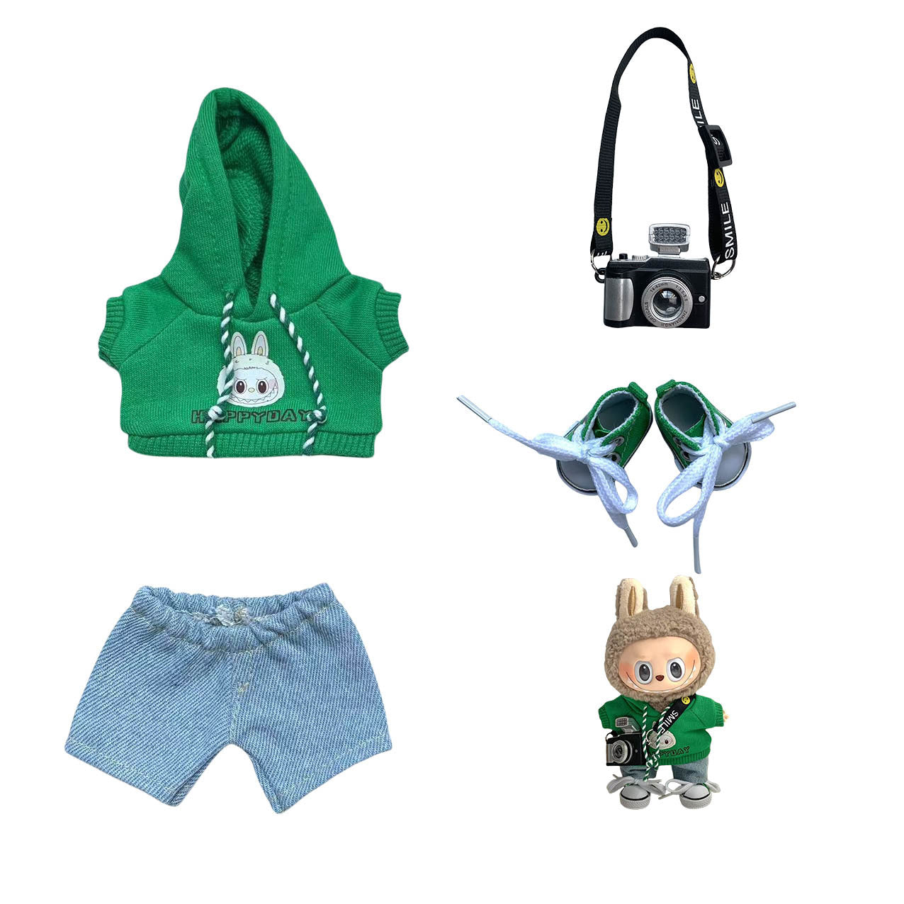 Labubu Doll Hoodie & Jeans Outfit Set with Accessories