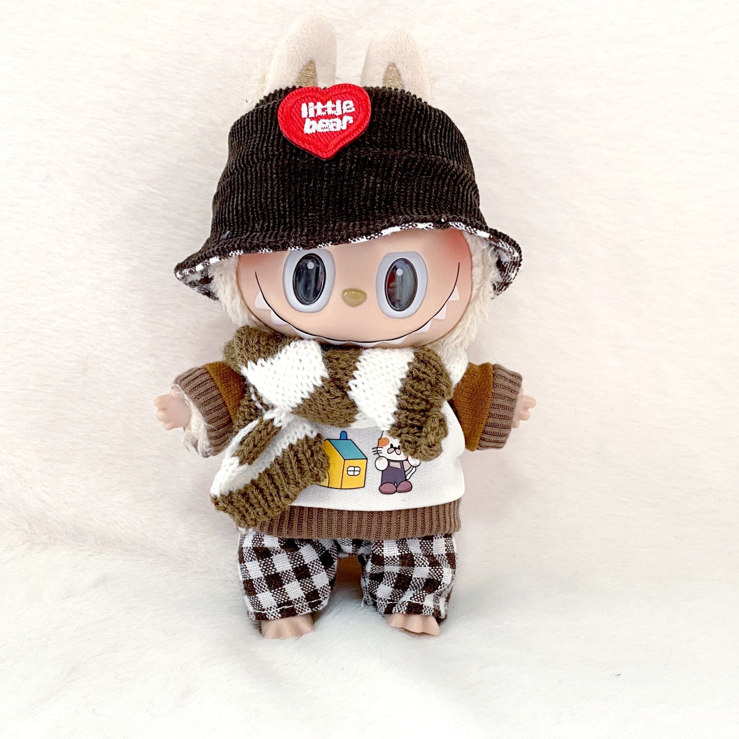 Labubu Doll Hoodie Outfit - 17cm Plush Doll Clothes, Brown 4-Piece Set