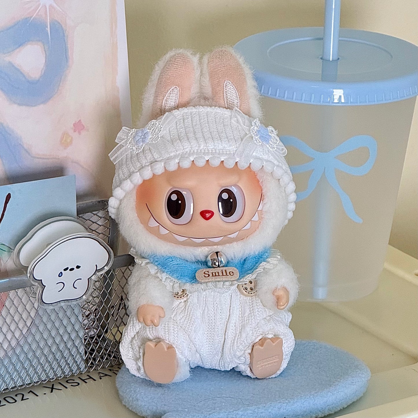 17cm Labubu Pendant Doll Vinyl Labubu Doll Can Wear suit for Plush Toy Clothes
