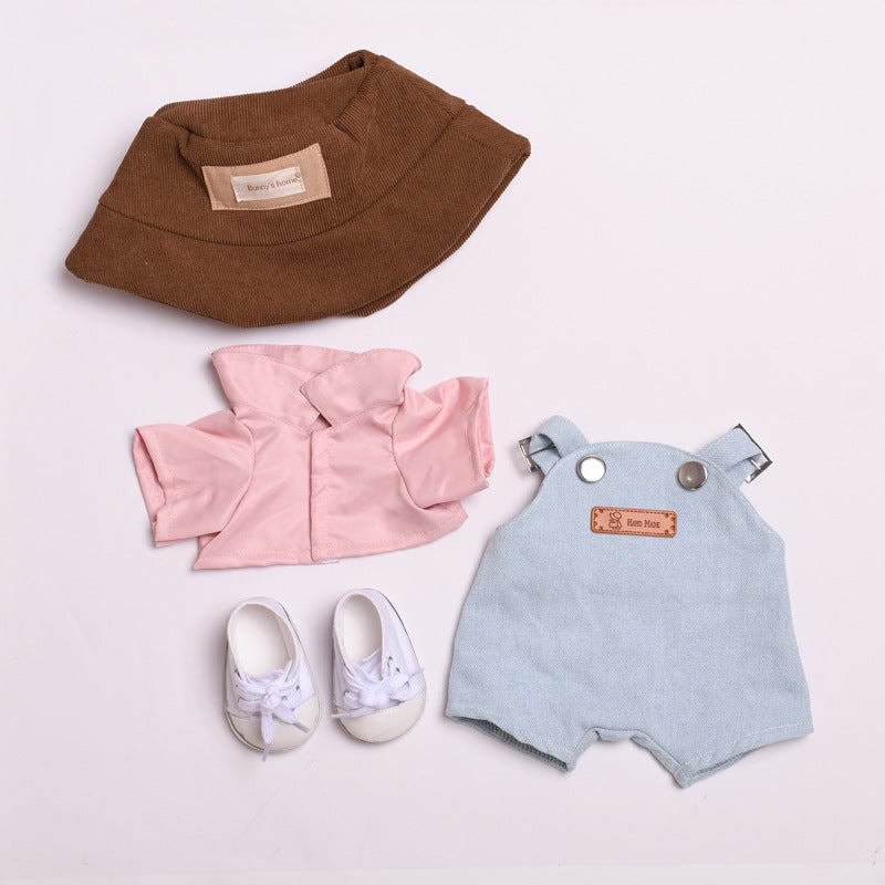 Labubu Doll Outfit - Pink Shirt & Denim Overalls for 38cm Labubu