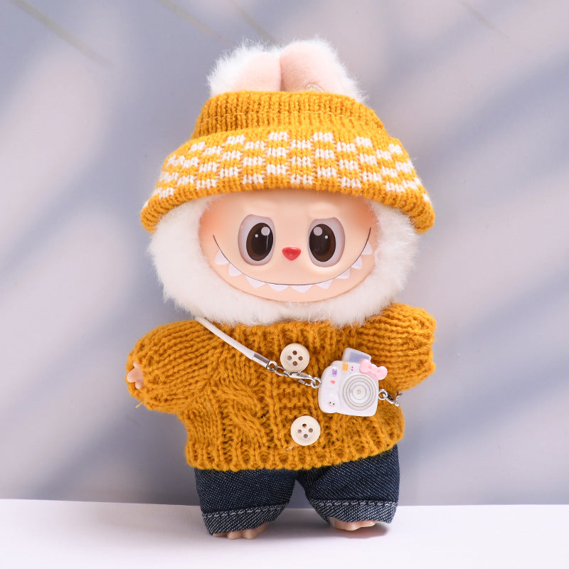 Labubu Doll Button Sweater & Hat Outfit Set for 1st & 2nd Gen Pendants