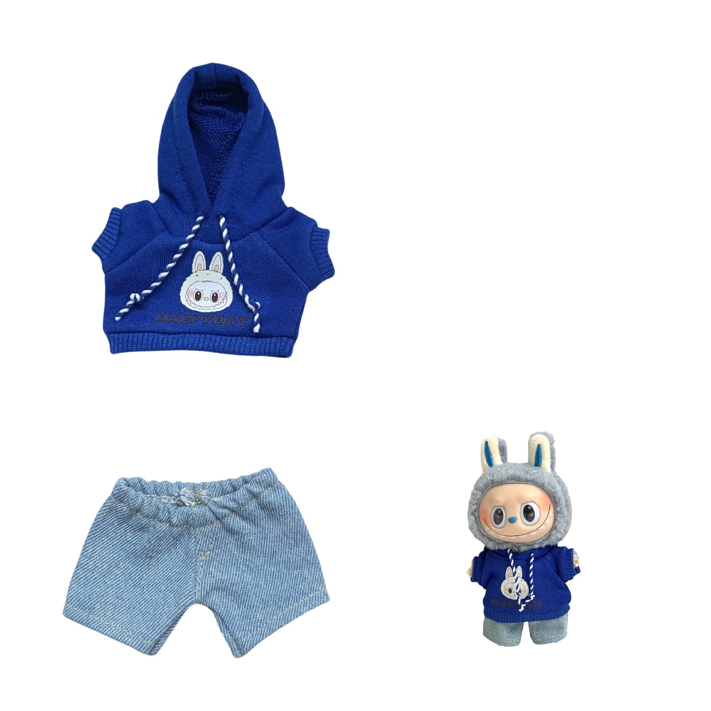 Labubu Doll Hoodie & Jeans Outfit Set with Accessories