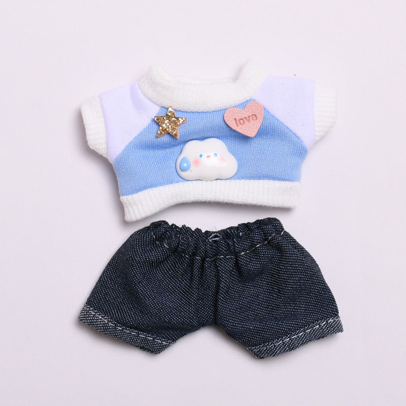 Labubu Doll Outfit - 17cm Vinyl Doll Clothes Set (T-Shirt & Denim Shorts)