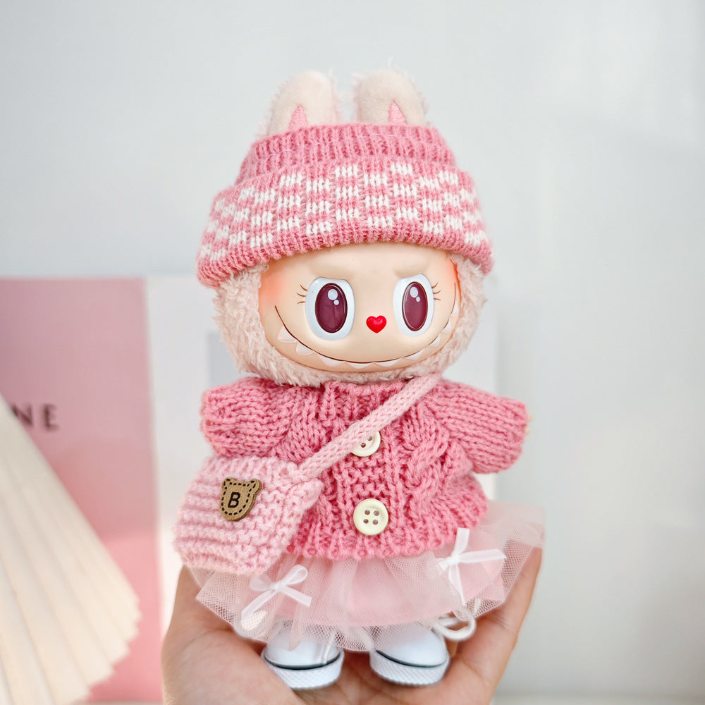 Labubu Doll Outfit - 17cm Sweater, Skirt & Accessories Set