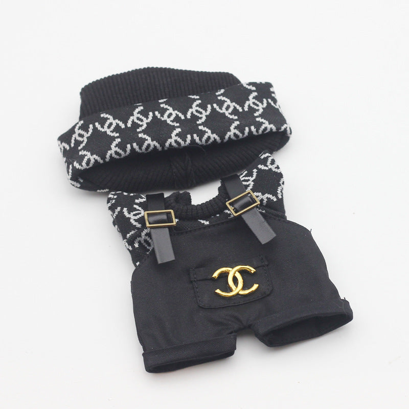 Labubu Doll Knitted T-Shirt & Overalls Outfit Set for 17cm Vinyl Doll