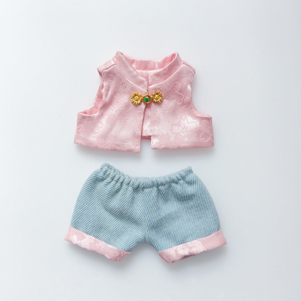 Labubu Doll Ancient Pink Tang Suit Outfit with Hat & Accessories
