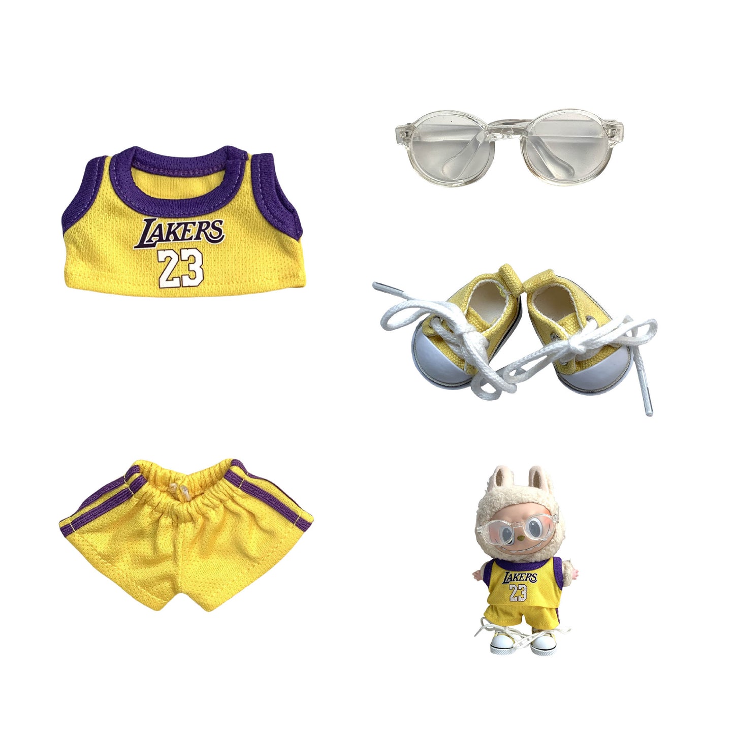 Labubu 17cm Basketball Jersey Outfit for Vinyl Doll - Red, Yellow, Purple