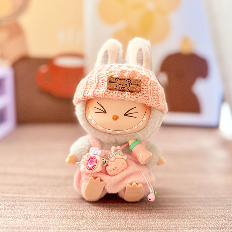 Labubu Doll Overalls Set with Baby Bottle & Hat - Cute Outfit for 1st & 2nd Gen