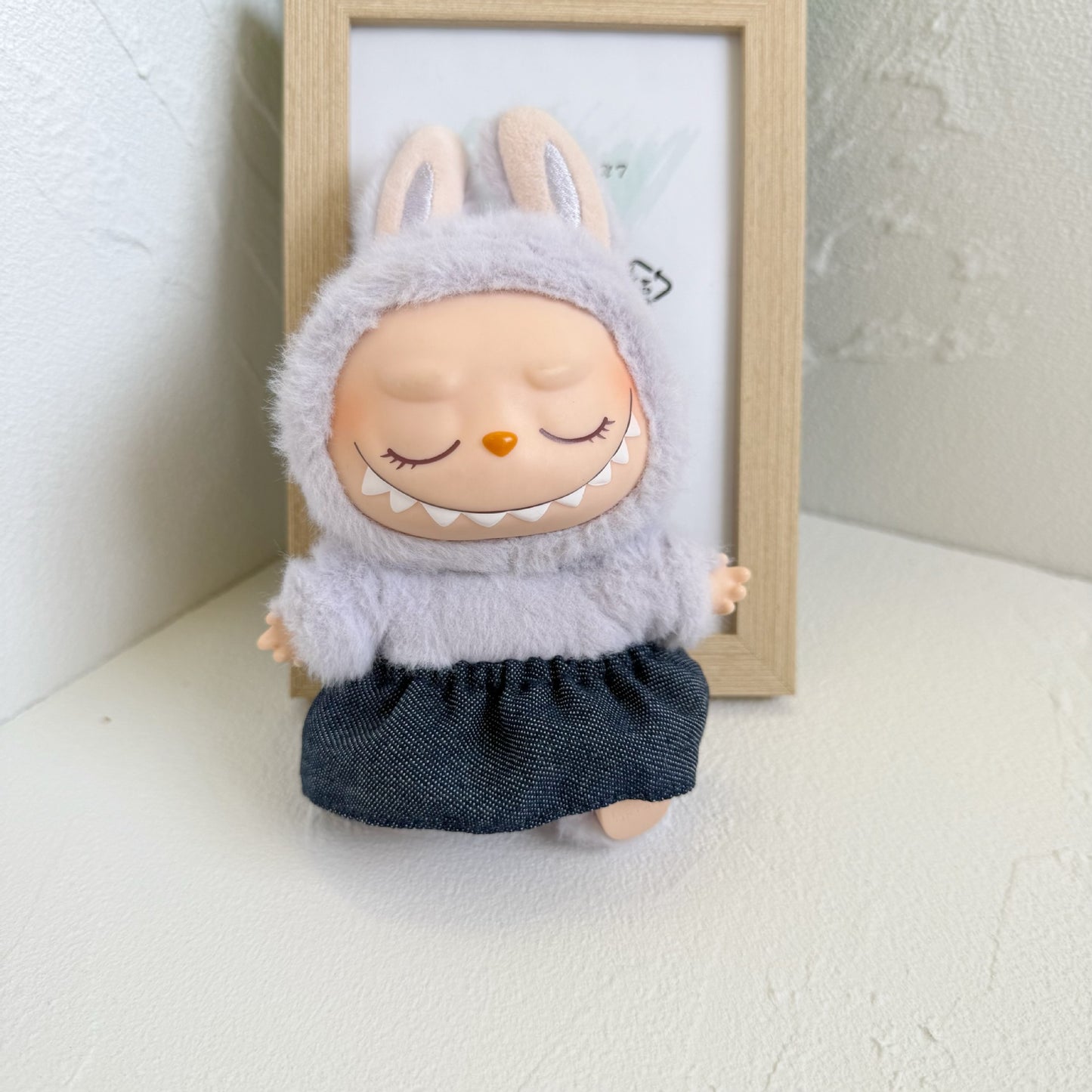 Labubu Doll Outfit - Beige Cardigan & Denim Set for 15&17cm Labubu