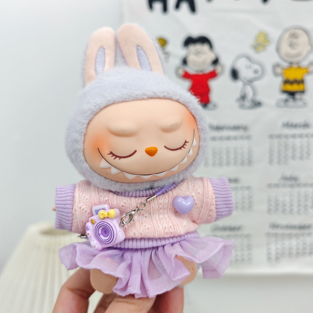 Labubu Doll Spring Outfit Set with Straw Hat & Accessories for 17cm Vinyl Doll