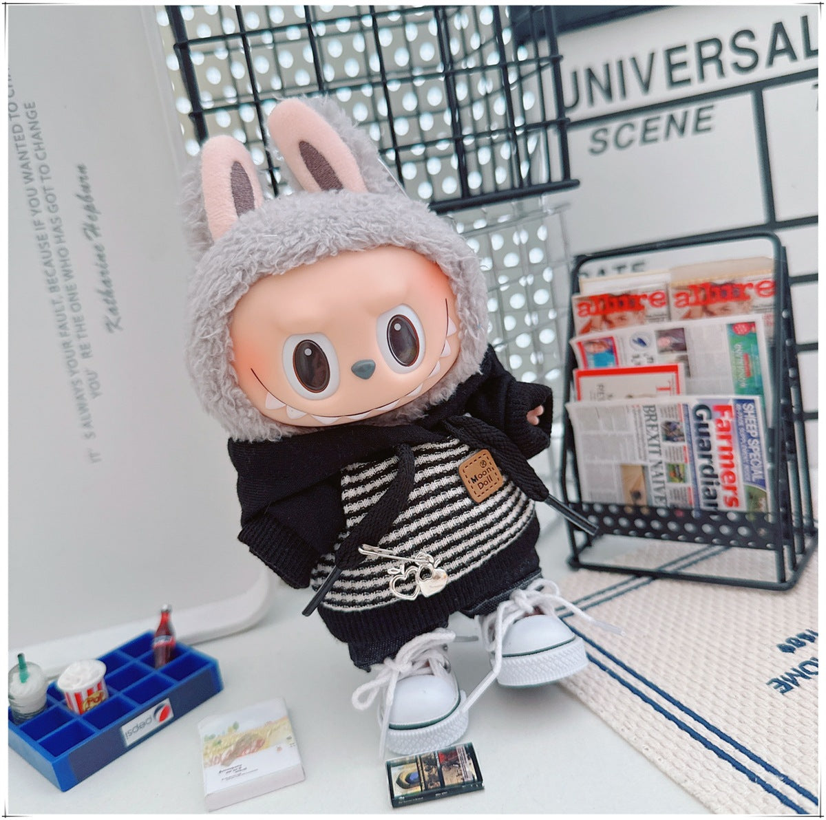 Labubu Doll Outfit - Striped Sweater & Hat Set for 17cm Labubu