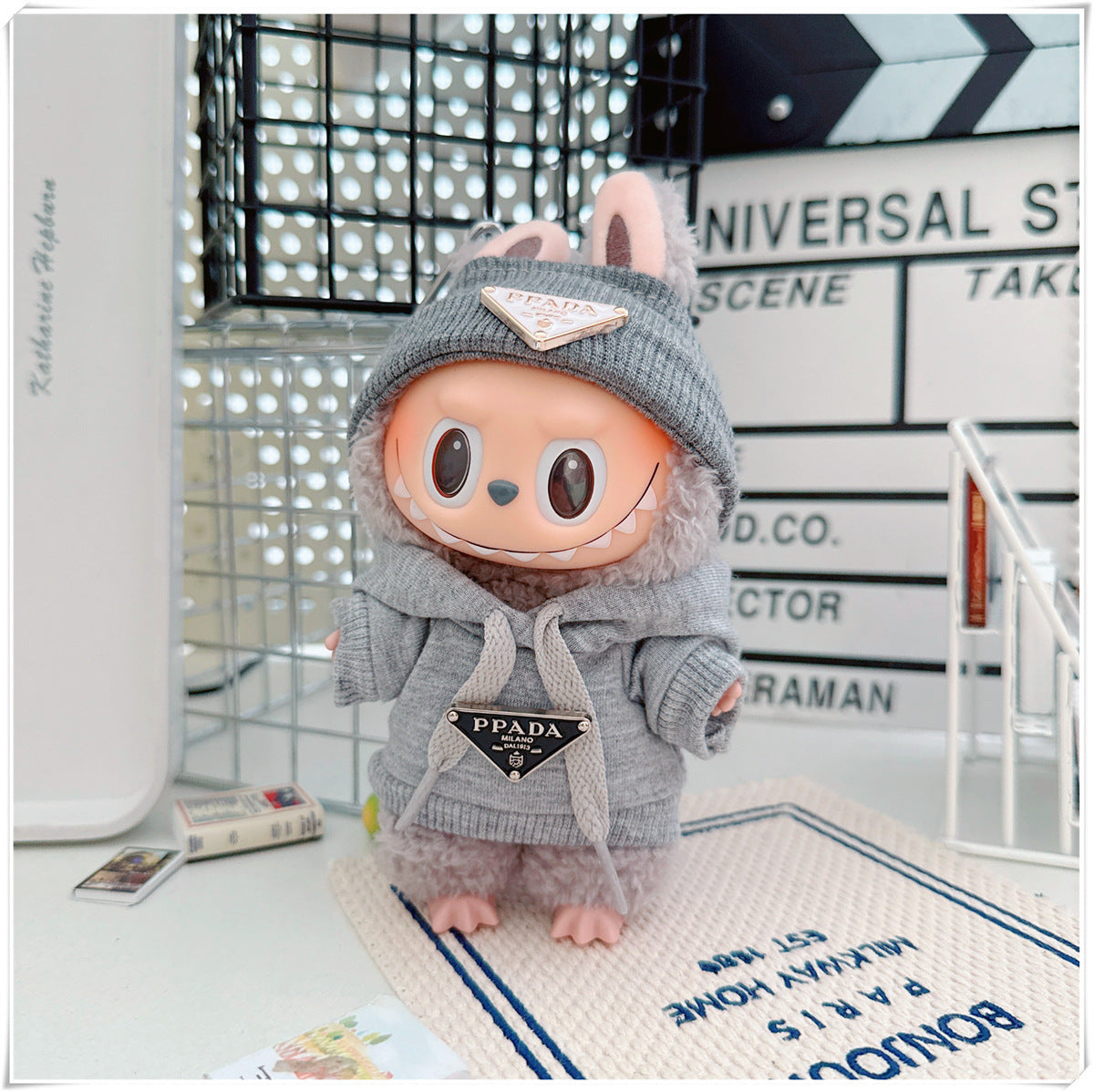 Labubu Doll Hooded Sweatshirt & Crossbody Bag Outfit for 10cm & 17cm Vinyl Dolls
