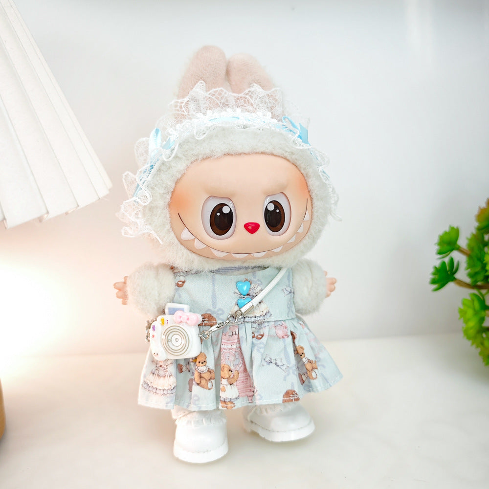 Labubu Doll Outfit Set - Red Leather Dress & Accessories for 15-17cm Vinyl Doll