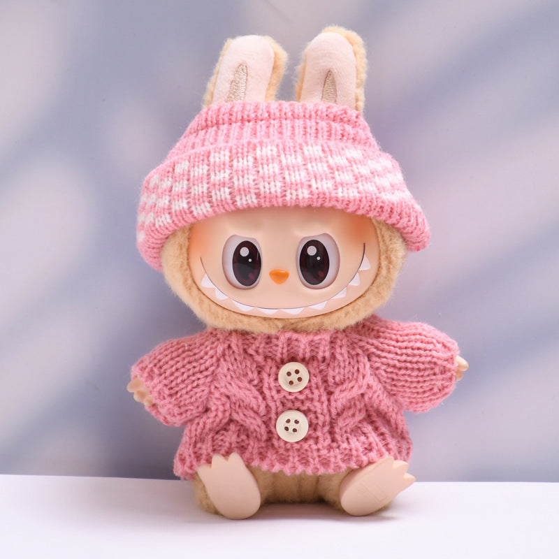 Labubu Doll Button Sweater & Hat Outfit Set for 1st & 2nd Gen Pendants