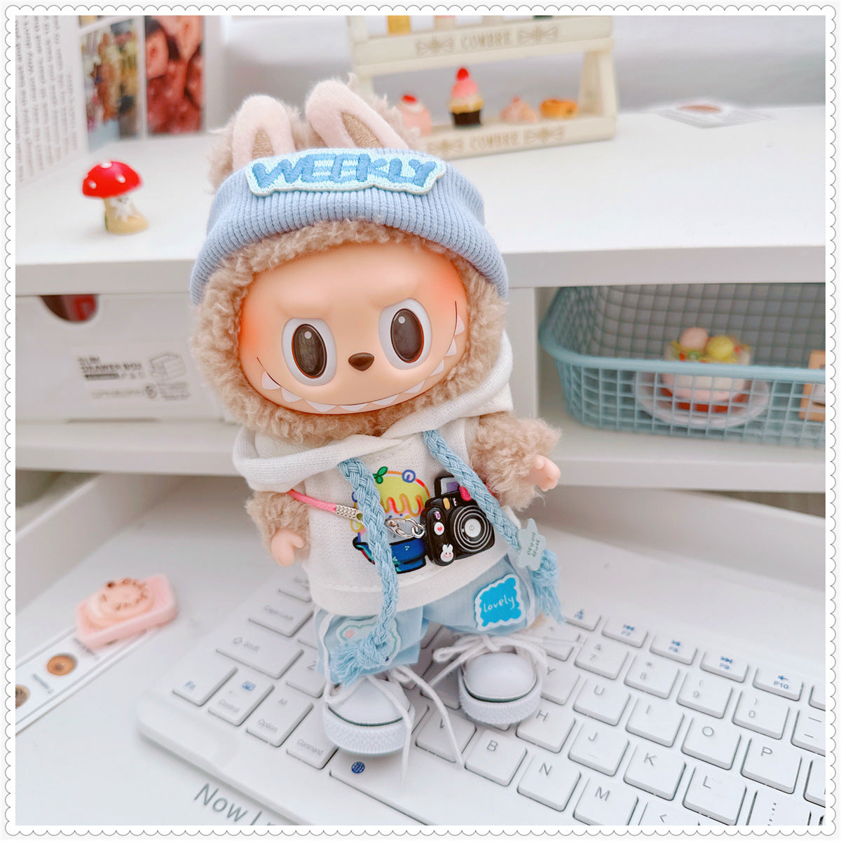 Labubu Doll Outfit - Milk Blue Morning Dew Three-Piece Set with Accessories