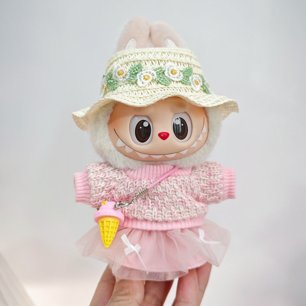 Labubu Doll Outfit Set - Knitted Sweater & Gauze Skirt with Bow Headband