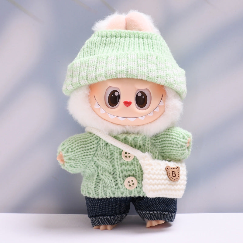 Labubu Doll Button Sweater & Hat Outfit Set for 1st & 2nd Gen Pendants