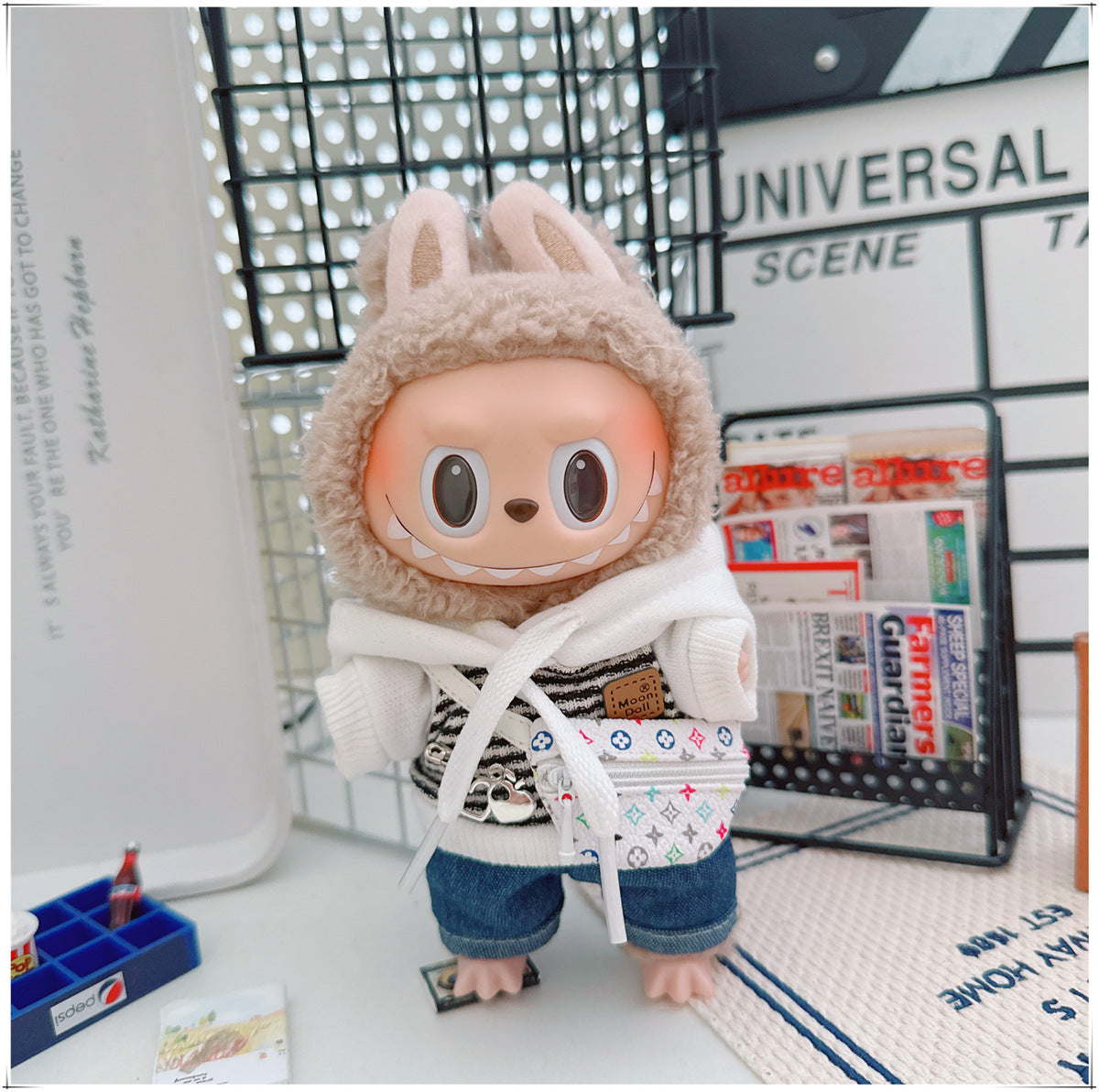 Labubu Doll Outfit - Striped Sweater & Hat Set for 17cm Labubu