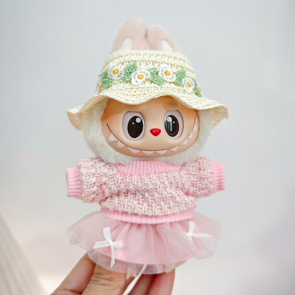 Labubu Doll Outfit Set - Knitted Sweater & Gauze Skirt with Bow Headband