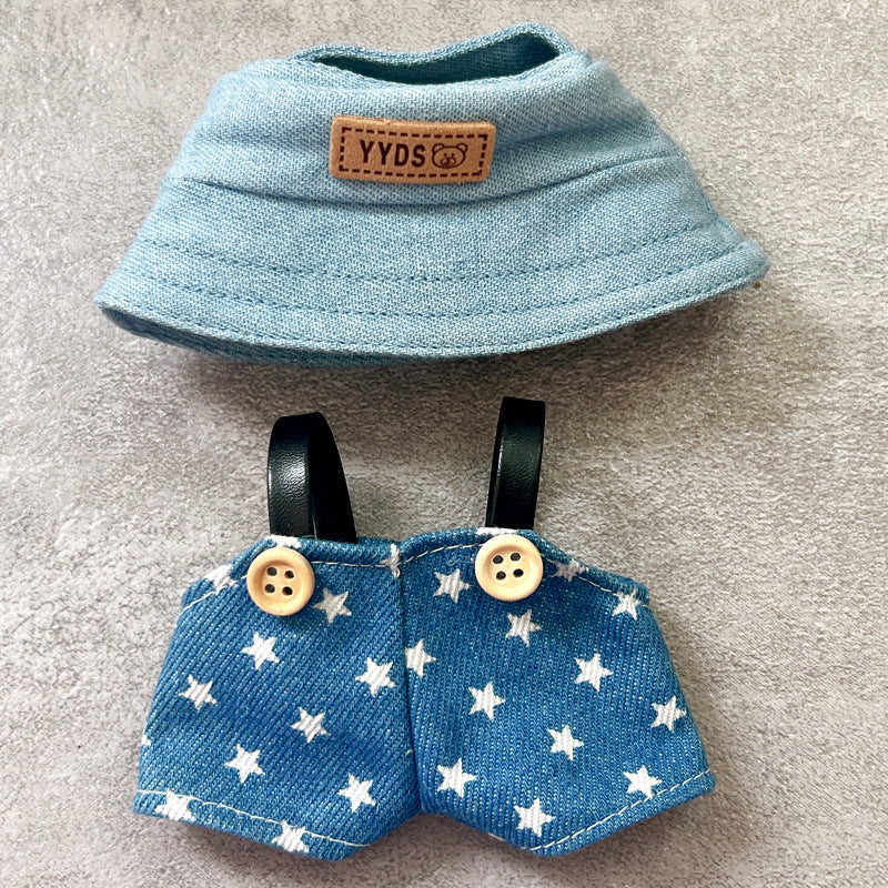 Labubu Doll Outfit - Denim Overalls & Hat Set for 1st-3rd Gen
