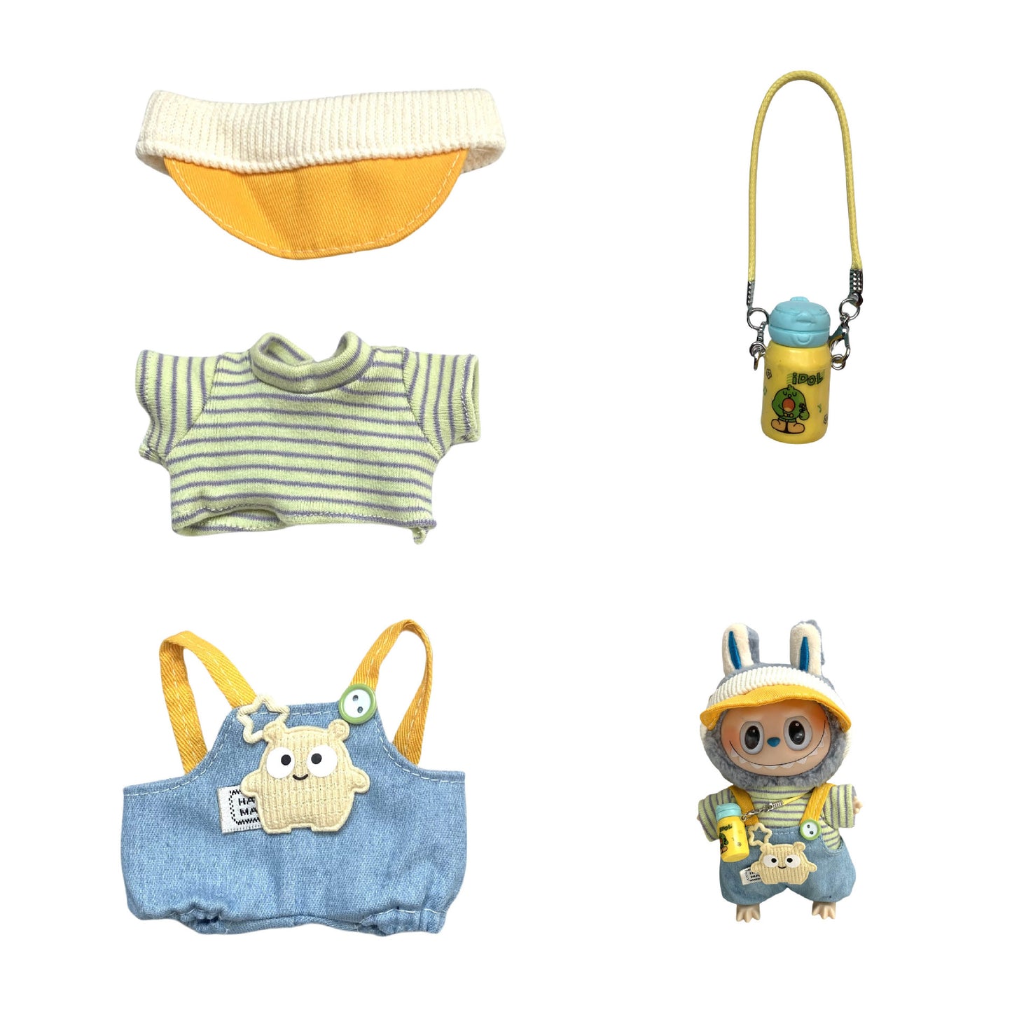 17cm Labubu Doll Yellow Gardener Outfit with Accessories