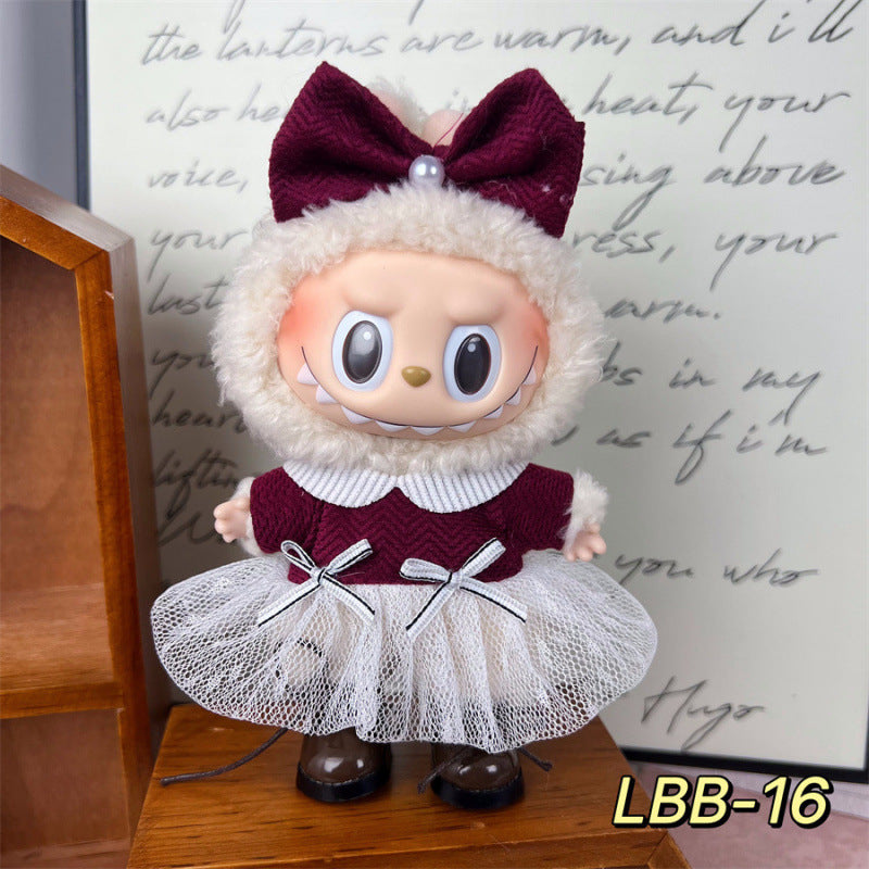 New 17cm Labubu Pendant with Replacement Baby Clothes High Quality Labubu Blind Box Pendant Baby Clothes Decoration Set