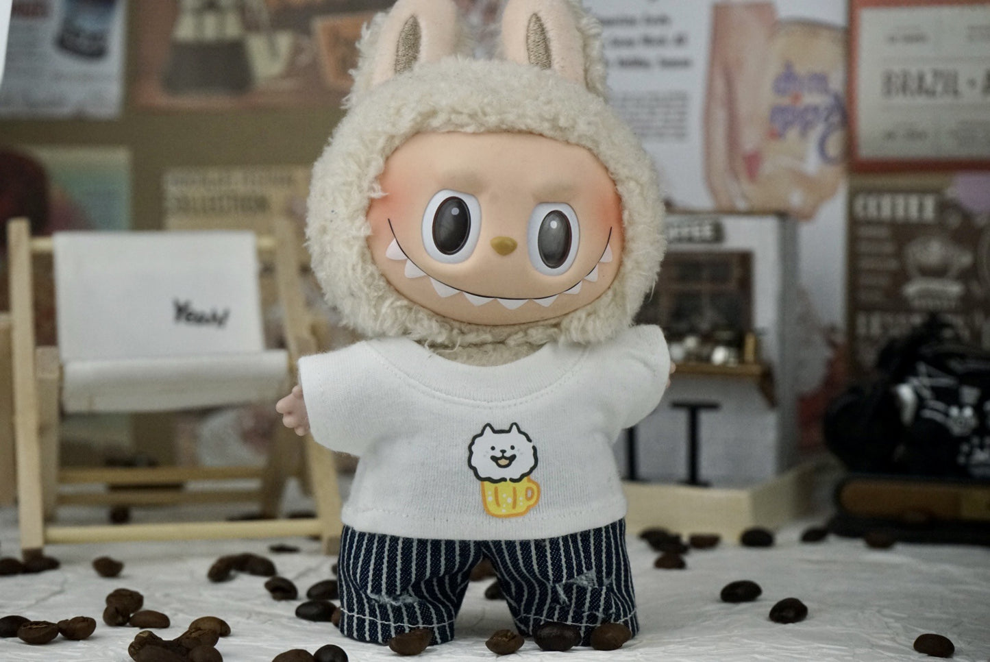 Labubu 17cm Doll Fashion Outfit - Plaid Jacket & T-Shirt Sets