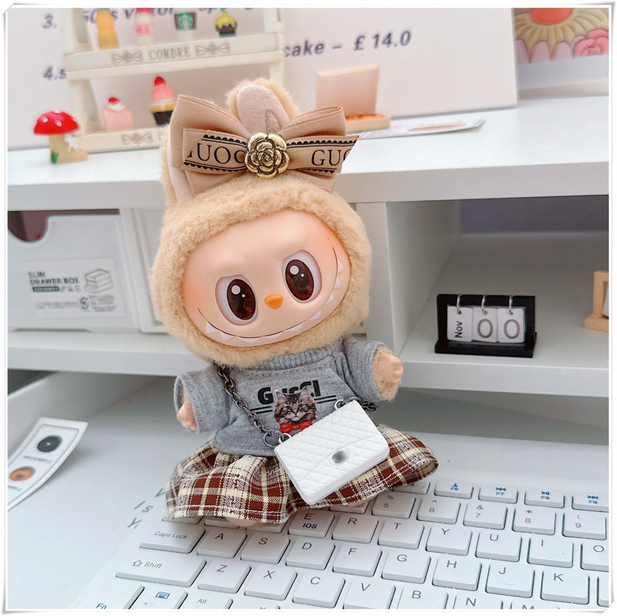 Labubu Doll Outfit - Plaid Skirt & Accessories for 10cm & 17cm Dolls