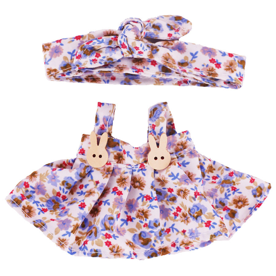 Labubu 17cm Doll Overalls & Headband Set - Floral Print