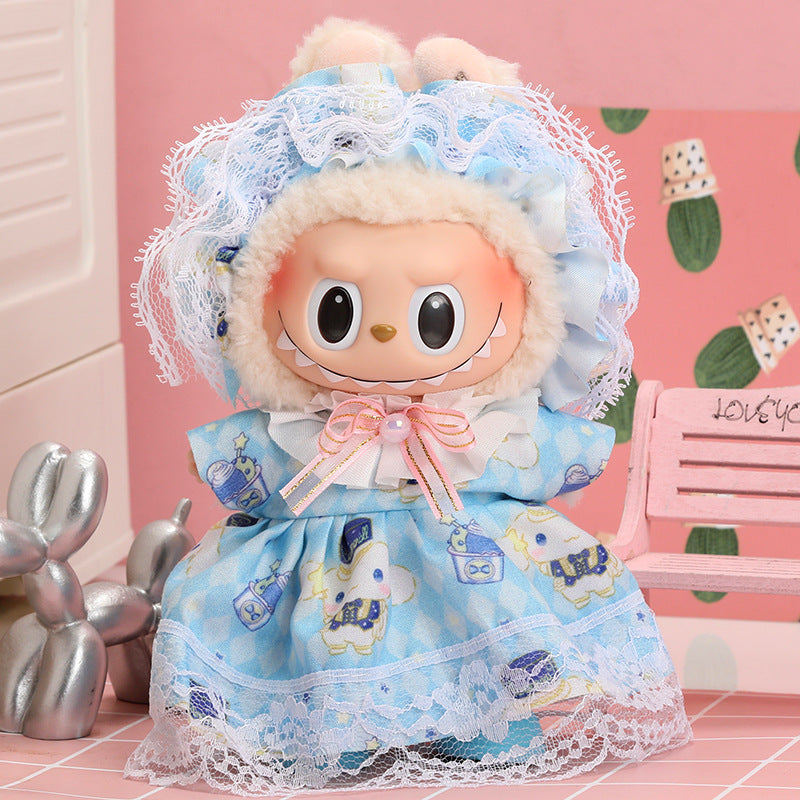 Labubu 17cm Doll Party Skirt Outfit - Rainbow, Yellow, Blue, Pink