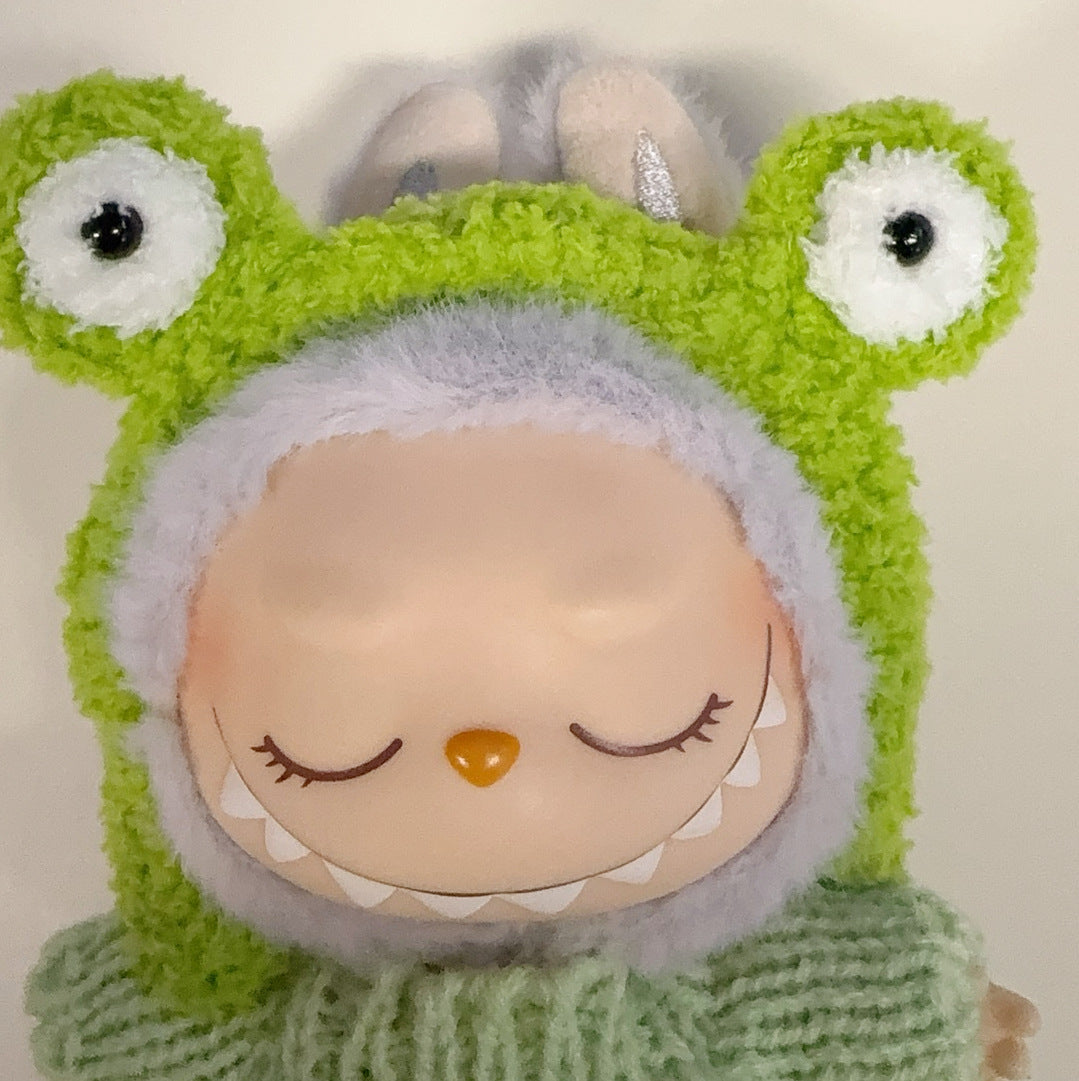 MACARO Rab Cloth Pendant Clothes Spring Fresh Green Sweater Frog Hair Hoop suit LABUBU Doll