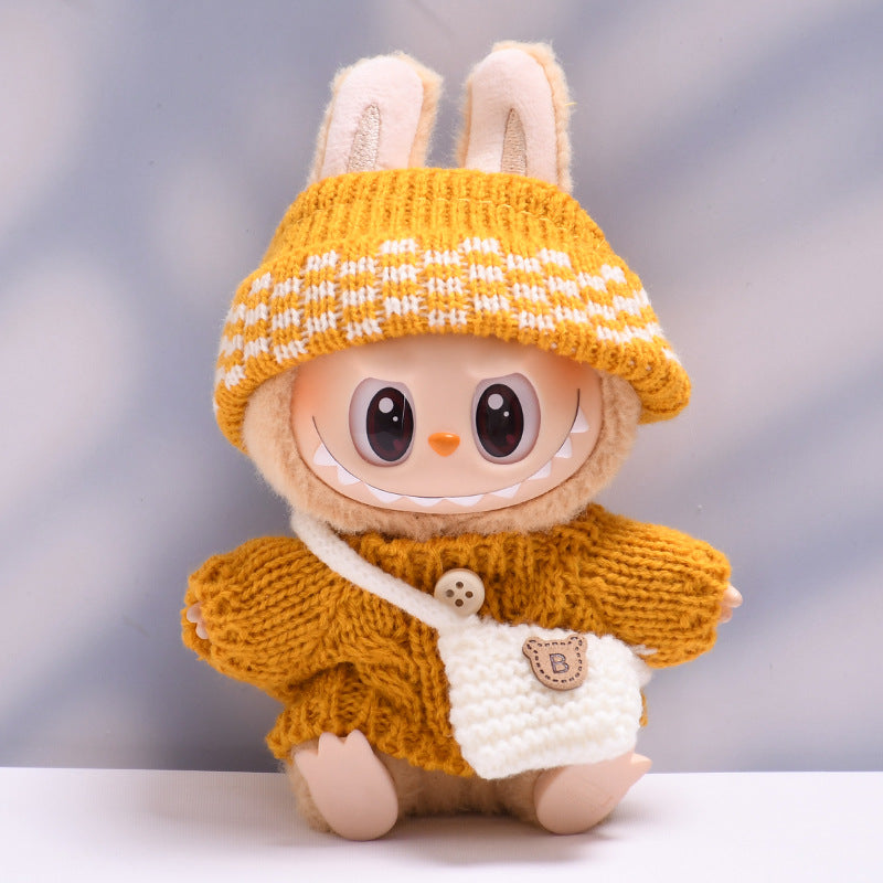 Labubu Doll Button Sweater & Hat Outfit Set for 1st & 2nd Gen Pendants
