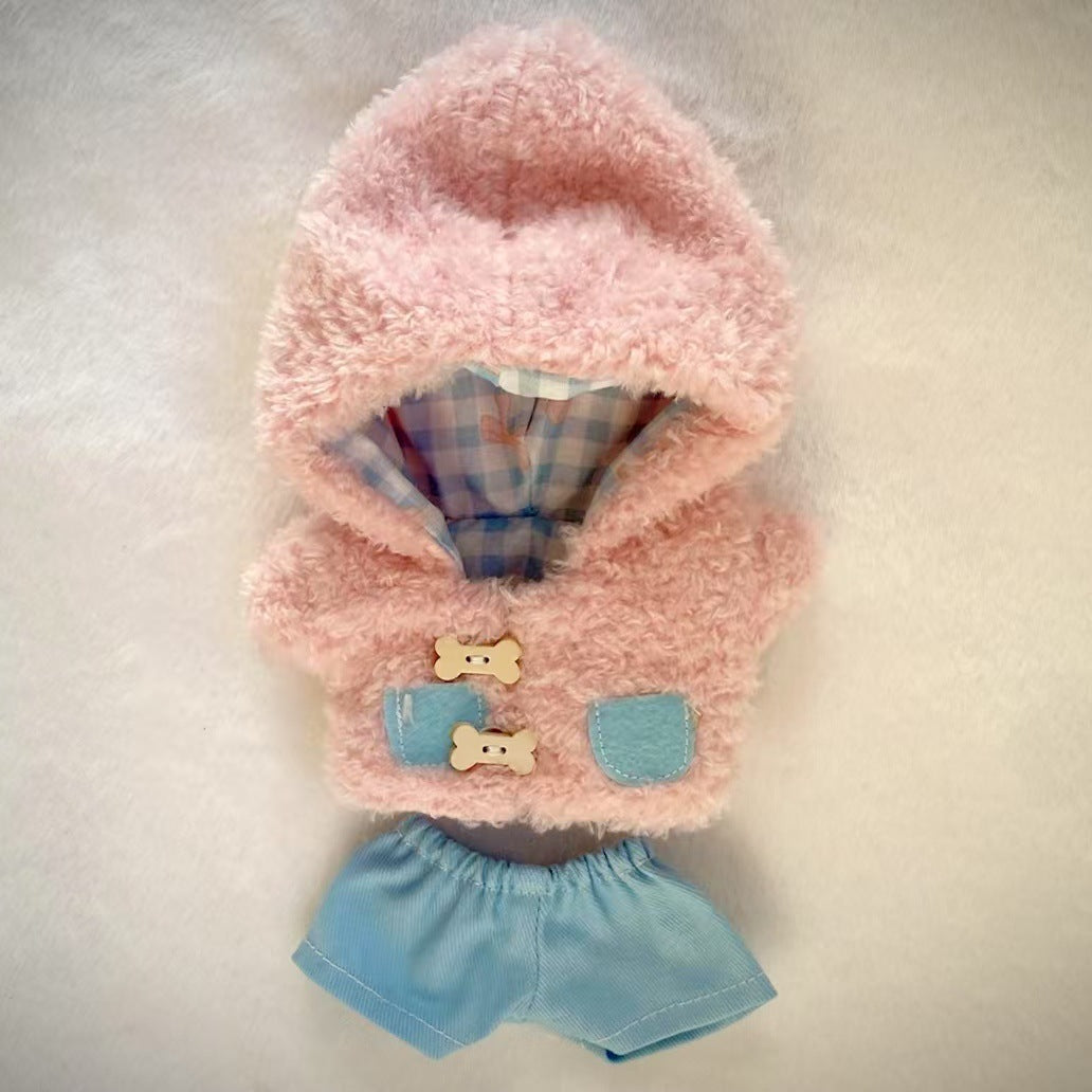 Labubu Doll Hooded Coat & Lace Shoes Set - Pink, Yellow, Blue, Green