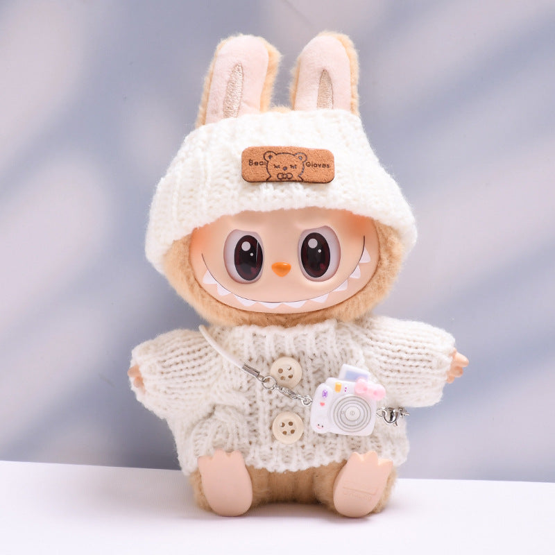 Labubu Doll Button Sweater & Hat Outfit Set for 1st & 2nd Gen Pendants