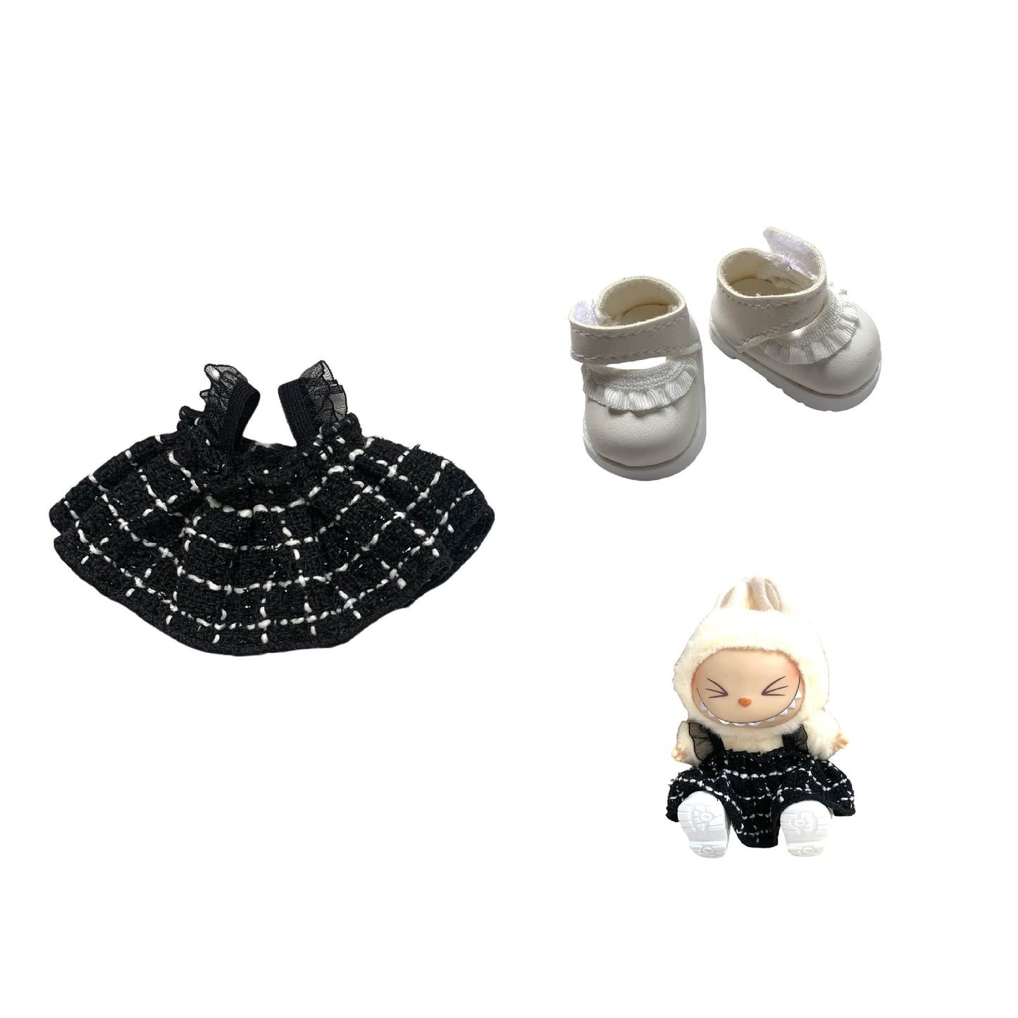 Labubu Doll Chanel Style Strap Dress Outfit for 15/17cm Dolls