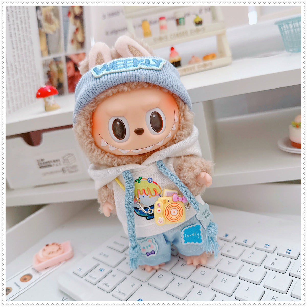 Labubu Doll Outfit - Milk Blue Morning Dew Three-Piece Set with Accessories