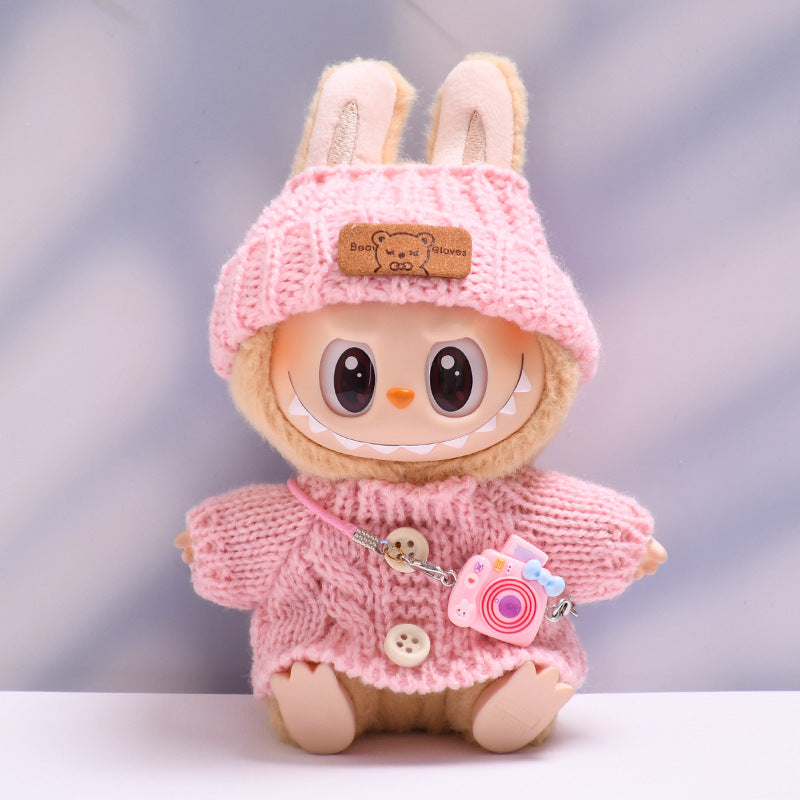 Labubu Doll Button Sweater & Hat Outfit Set for 1st & 2nd Gen Pendants