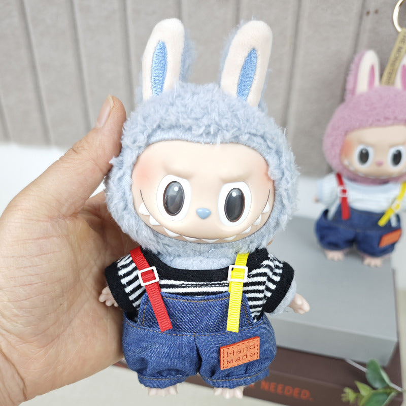 Labubu Doll Striped T-Shirt Overalls for 17cm Vinyl Doll
