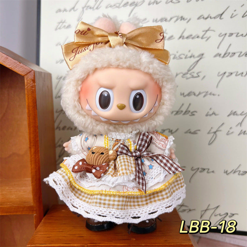 New 17cm Labubu Pendant with Replacement Baby Clothes High Quality Labubu Blind Box Pendant Baby Clothes Decoration Set
