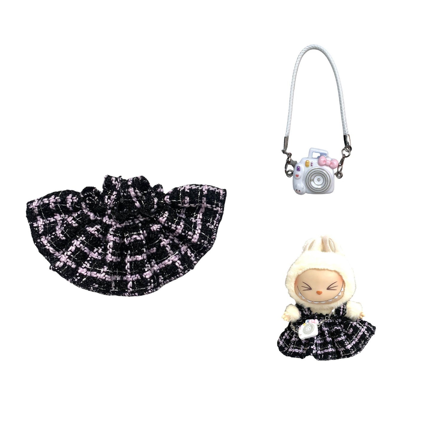 Labubu Doll Chanel Style Strap Dress Outfit for 15/17cm Dolls